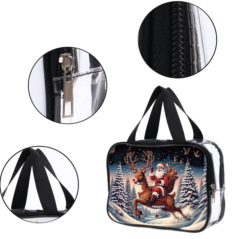 DIY Santa Claus Diamond Painting Bling Rhinestone Makeup Bag Large Storage Bag Christmas