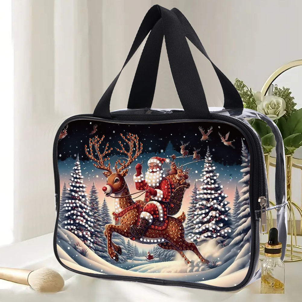 DIY Santa Claus Diamond Painting Bling Rhinestone Makeup Bag Large Storage Bag Christmas