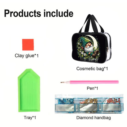 DIY Gnome Diamond Painting Bling Rhinestone Makeup Bag Large Storage Bag