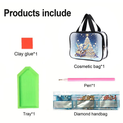 DIY Christmas Tree Diamond Painting Rhinestone Makeup Bag Large Storage Bag