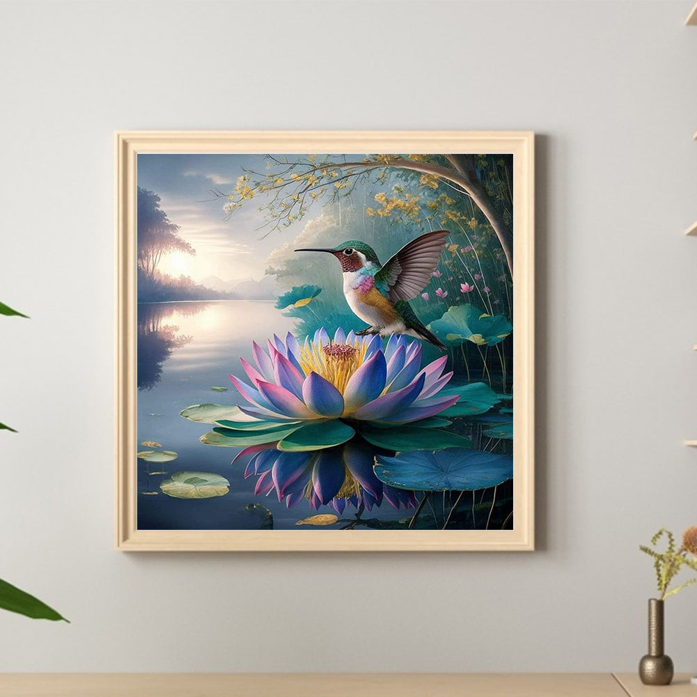 Hummingbird And Lotus - Full Round Drill Diamond Painting 30*30CM