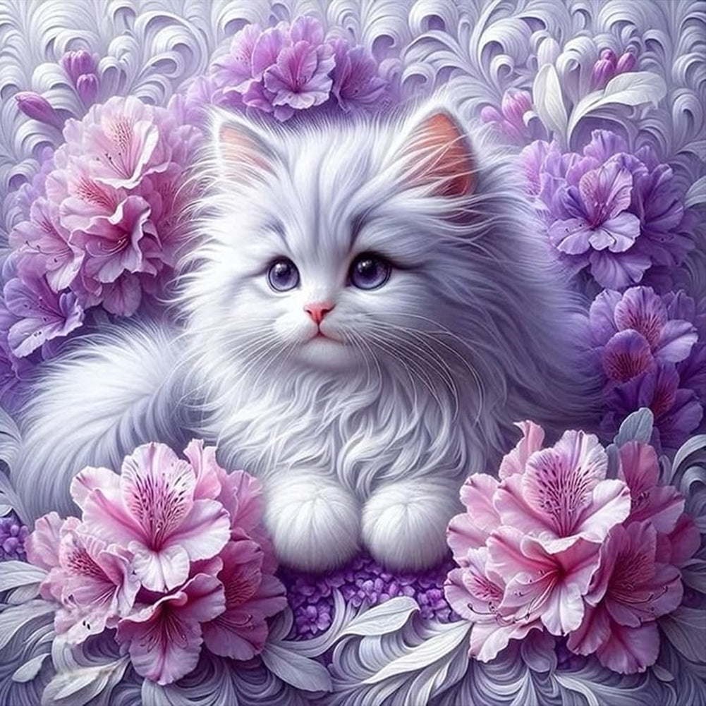 Cat And Flower - Full Round Drill Diamond Painting 30*30CM