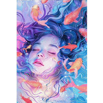 Goldfish Girl - 11CT Stamped Cross Stitch 40*60CM
