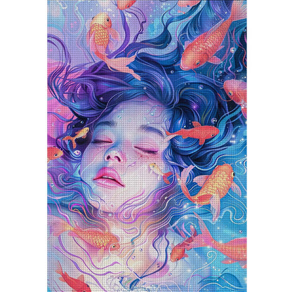 Goldfish Girl - 11CT Stamped Cross Stitch 40*60CM