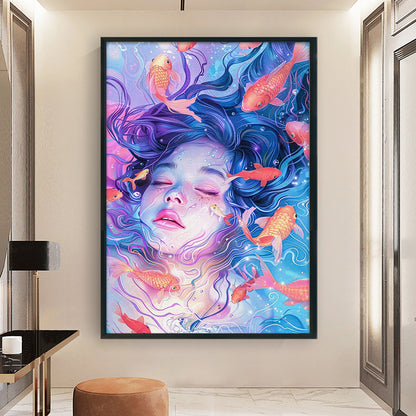 Goldfish Girl - 11CT Stamped Cross Stitch 40*60CM