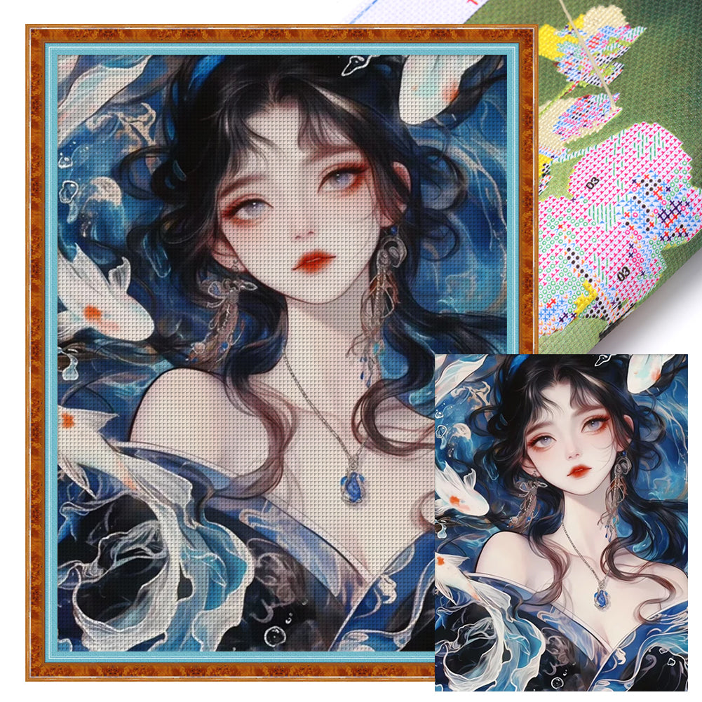Carp Girl - 11CT Stamped Cross Stitch 45*60CM