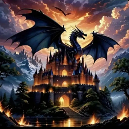 Castle And Dragon - Full Round Drill Diamond Painting 40*40CM