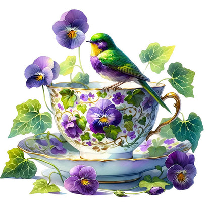 Pansy Bird Teacup - 14CT Counted Cross Stitch 40*40CM