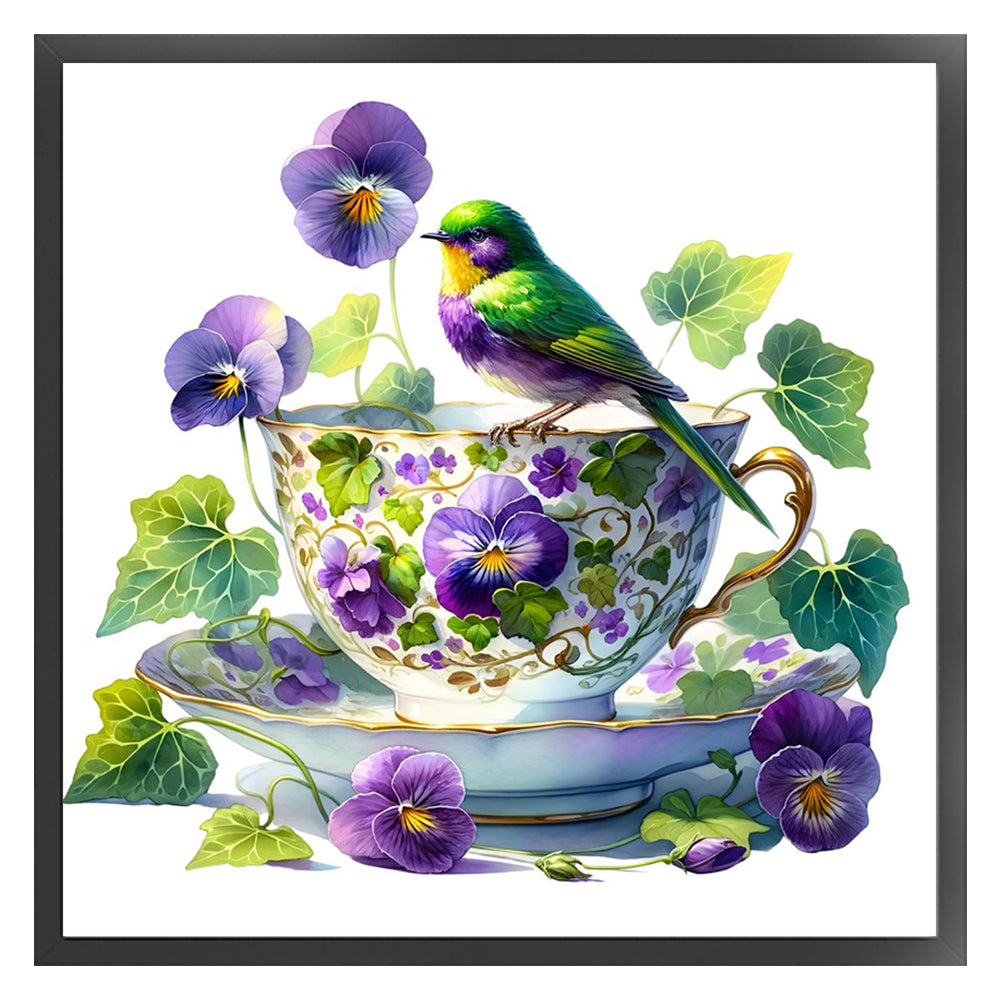 Pansy Bird Teacup - 14CT Counted Cross Stitch 40*40CM
