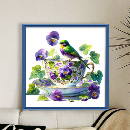 Pansy Bird Teacup - 14CT Counted Cross Stitch 40*40CM