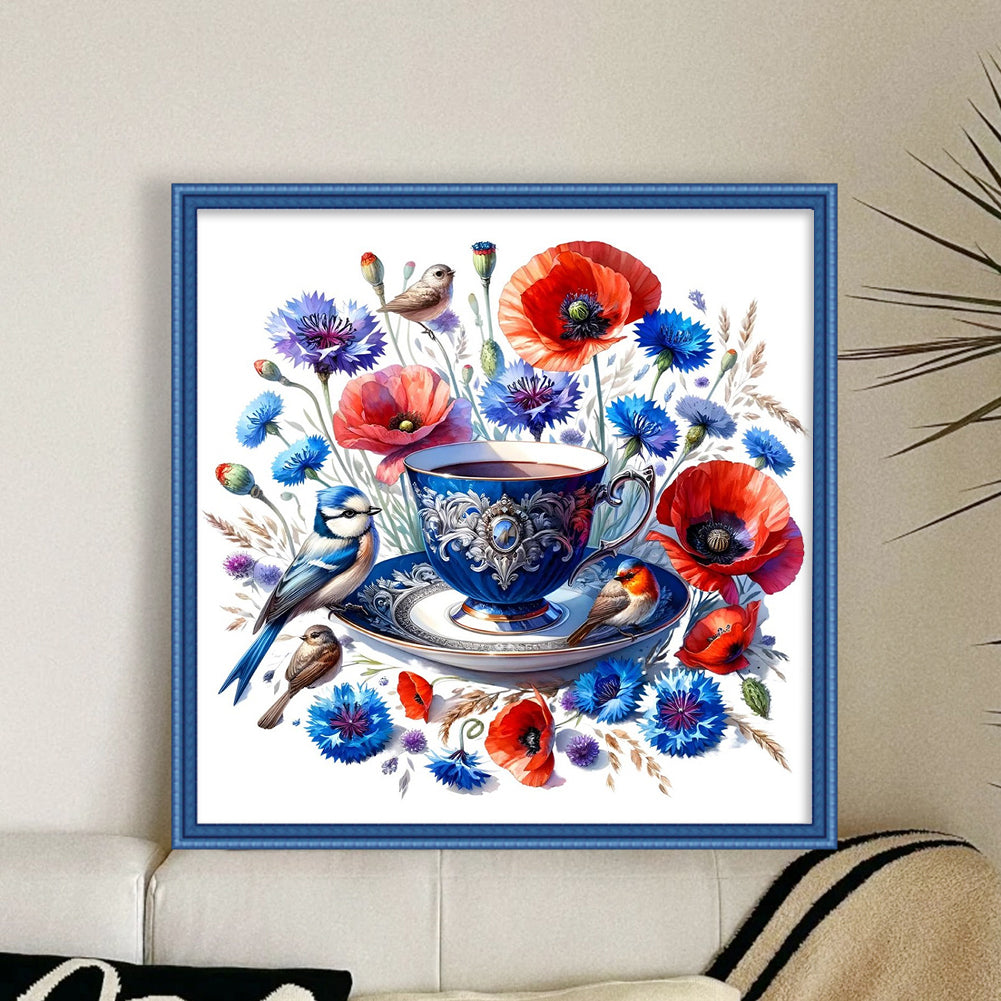 Poppy Bird Teacup - 14CT Counted Cross Stitch 40*40CM