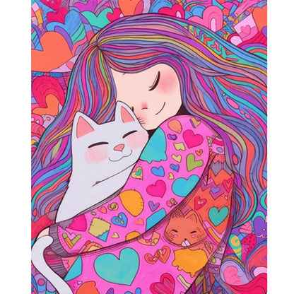 Cute Cat Girl - Full Round Drill Diamond Painting 40*50CM(Partial AB)