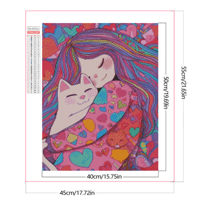 Cute Cat Girl - Full Round Drill Diamond Painting 40*50CM(Partial AB)