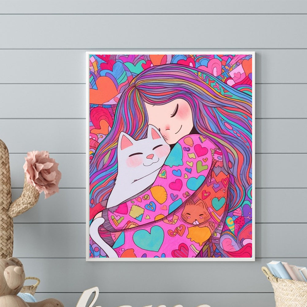 Loving Cat Girl - Partial AB Full Round Drill Diamond Painting 40*50CM