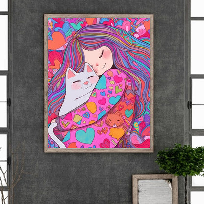 Cute Cat Girl - Full Round Drill Diamond Painting 40*50CM(Partial AB)