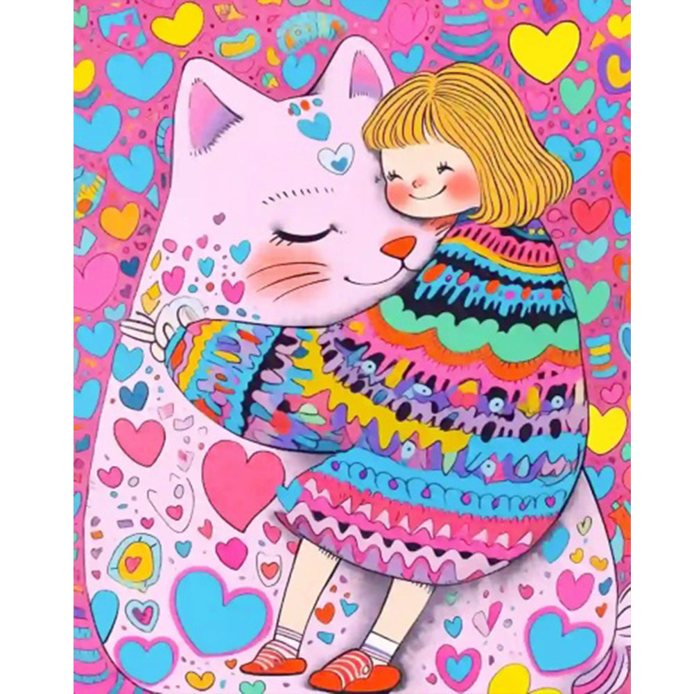 Cute Cat Girl - Full Round Drill Diamond Painting 40*50CM(Partial AB)