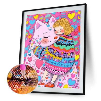 Loving Cat Girl - Partial AB Full Round Drill Diamond Painting 40*50CM