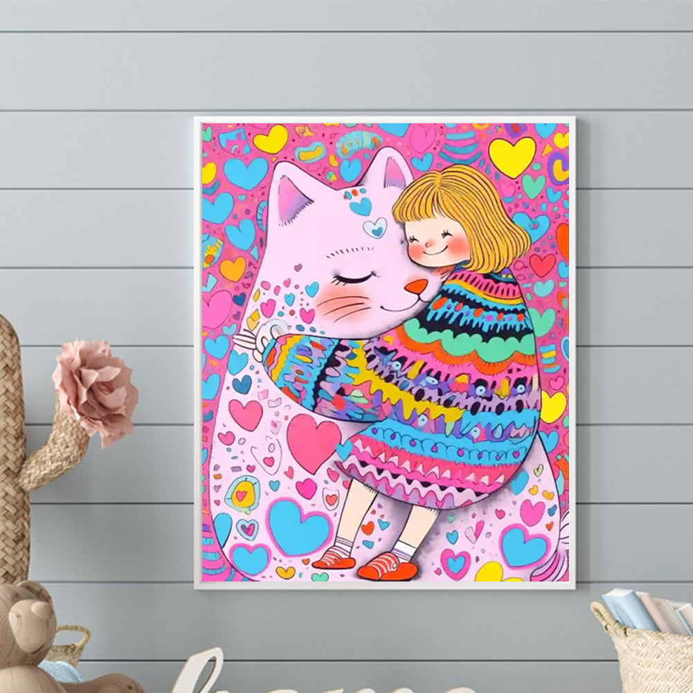 Cute Cat Girl - Full Round Drill Diamond Painting 40*50CM(Partial AB)