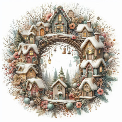 Winter Cottage Wreath - 14CT Counted Cross Stitch 40*40CM