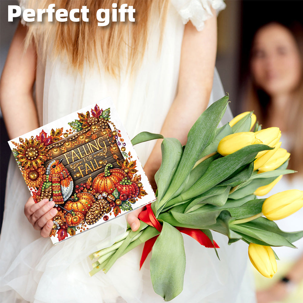 6PCS DIY Diamond Art Greeting Cards Autumn Theme Congratulations Cards & Gifts