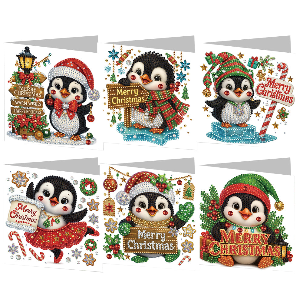 6PCS DIY Diamond Art Greeting Cards Christmas Penguin Congratulations Cards Gift