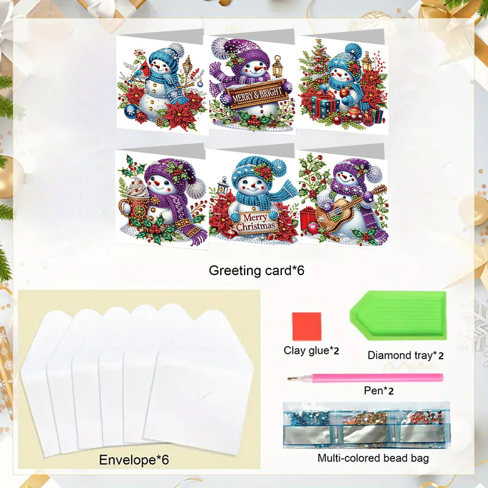 6PCS DIY Diamond Art Greeting Cards Snowman Congratulations Cards & Gifts