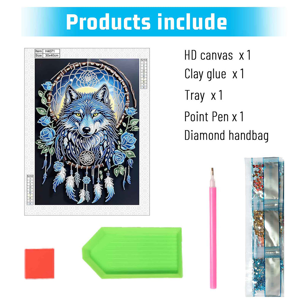 Dream Catcher Wolf - Special Shaped Drill Diamond Painting 30*40CM