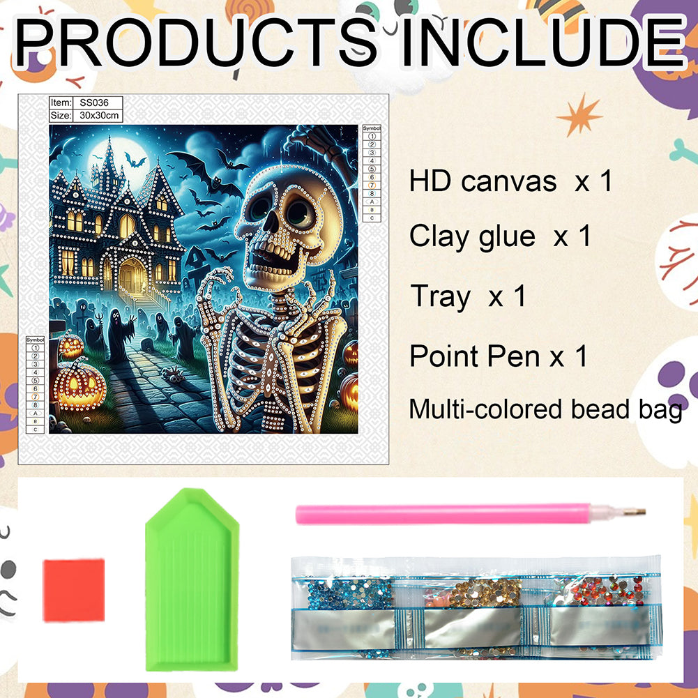Halloween Skeleton - Special Shaped Drill Diamond Painting 30*30CM