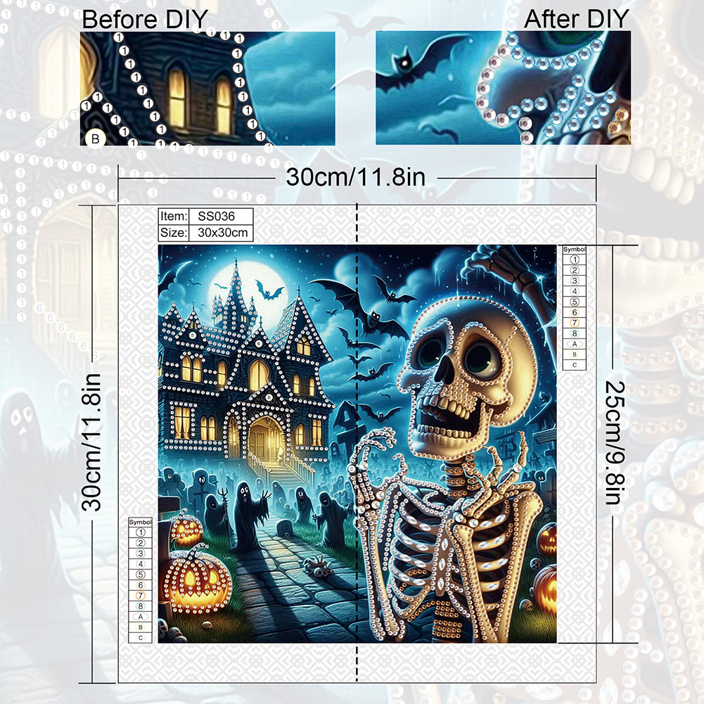 Halloween Skeleton - Special Shaped Drill Diamond Painting 30*30CM