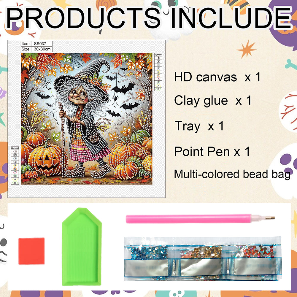 Halloween Witch Pumpkin - Special Shaped Drill Diamond Painting 30*30CM
