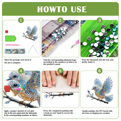 2D Flat DIY Bird Diamond Art Pendant Diamond Painting Set Home Wall Decor
