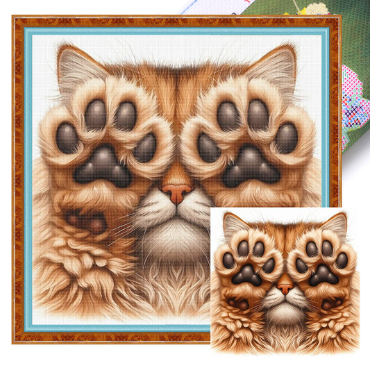 Face-Covering Kitten - 18CT Stamped Cross Stitch 25*25CM