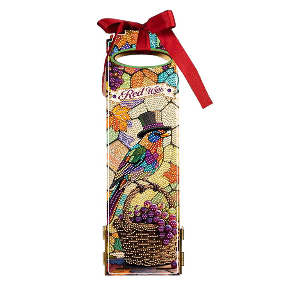 Wooden 5D/DIY Diamond Painting Art Wine Bag Kit for Party Wine Decor (Birds)