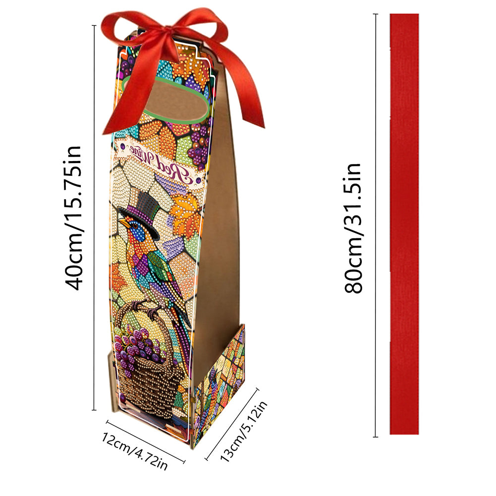 Wooden 5D/DIY Diamond Painting Art Wine Bag Kit for Party Wine Decor (Birds)
