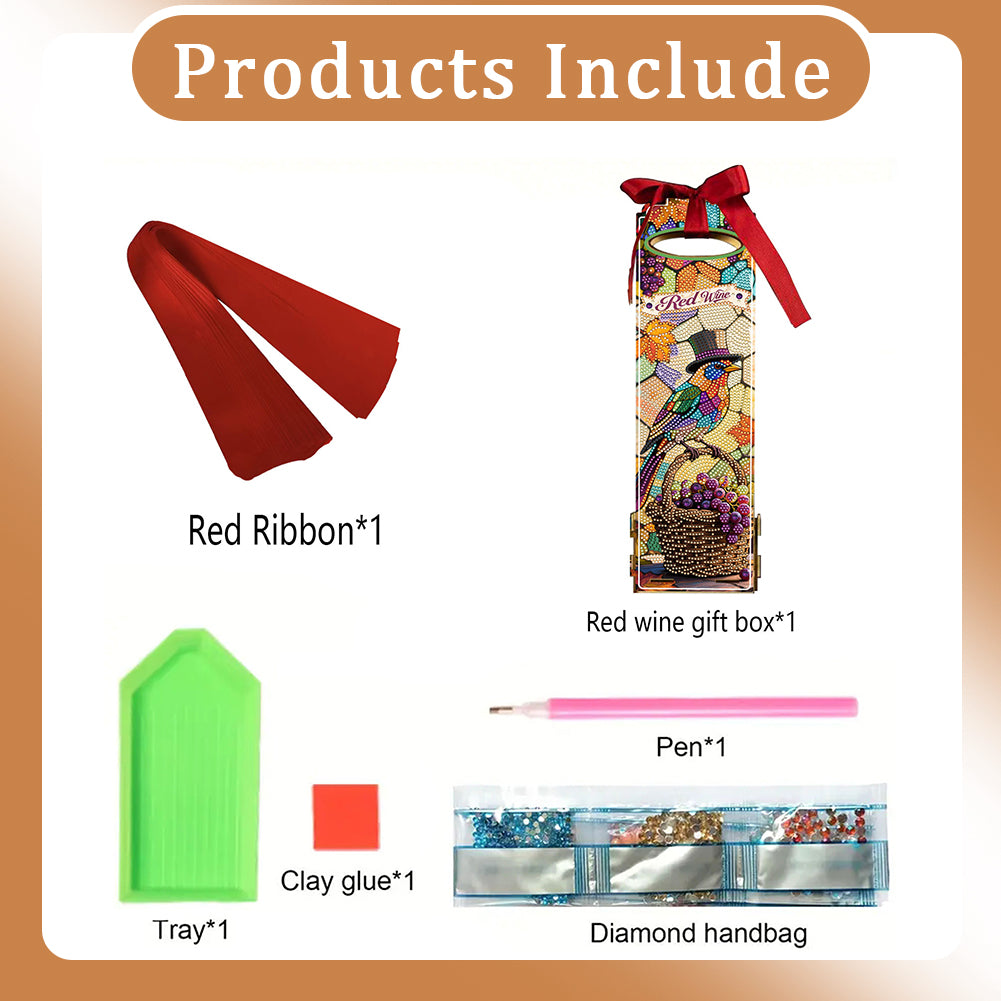 Wooden 5D/DIY Diamond Painting Art Wine Bag Kit for Party Wine Decor (Birds)