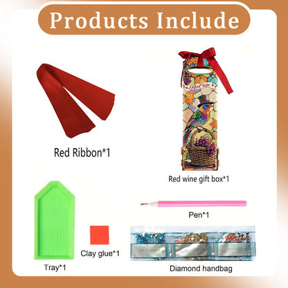 Wooden 5D/DIY Diamond Painting Art Wine Bag Kit for Party Wine Decor (Birds)