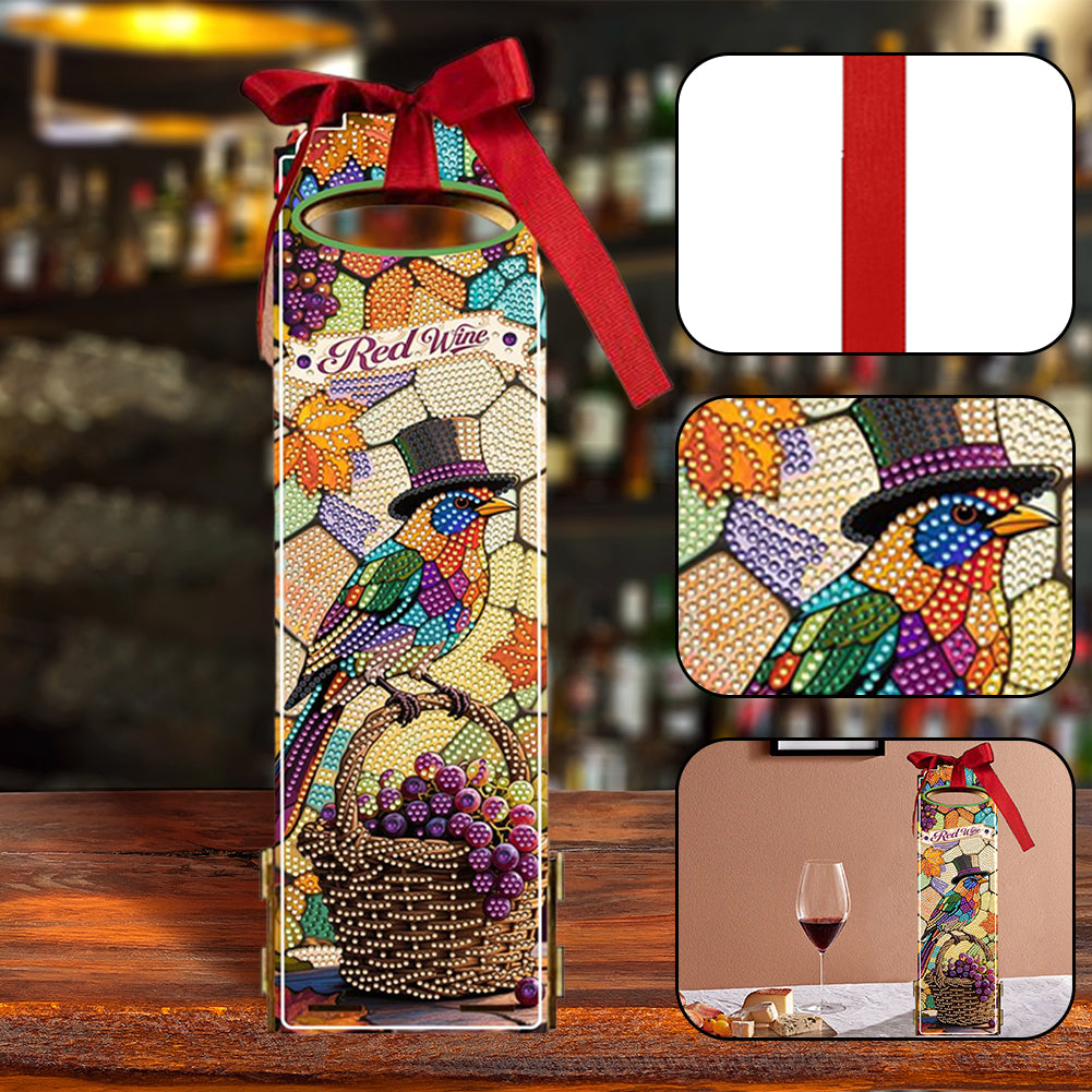 Wooden 5D/DIY Diamond Painting Art Wine Bag Kit for Party Wine Decor (Birds)