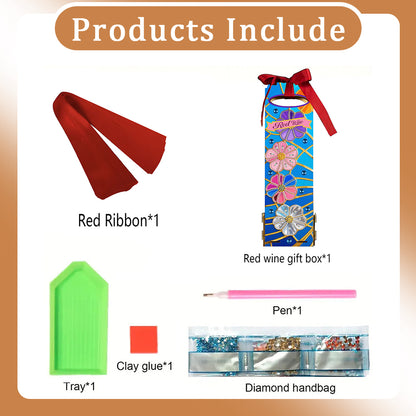 Wooden 5D/DIY Diamond Painting Art Wine Bag Kit for Party Wine Decor (Flowers)
