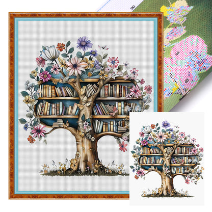 Bookshelf Tree - 11CT Stamped Cross Stitch 40*50CM