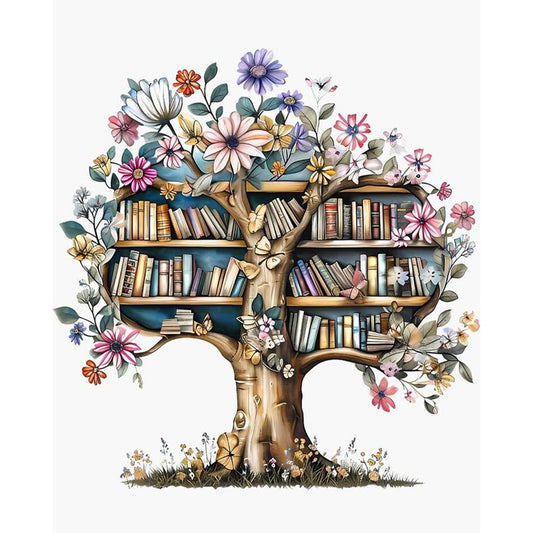 Bookshelf Tree - 11CT Stamped Cross Stitch 40*50CM
