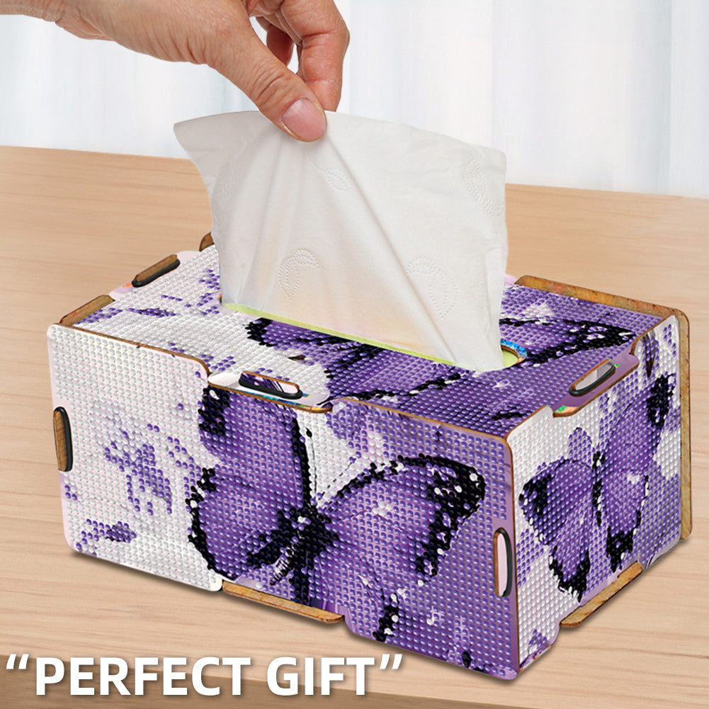 Diamond Painting Tissue Box Kits Rhinestone Craft Kit (Purple Butterfly)