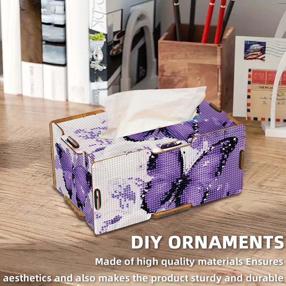 Diamond Painting Tissue Box Kits Rhinestone Craft Kit (Purple Butterfly)