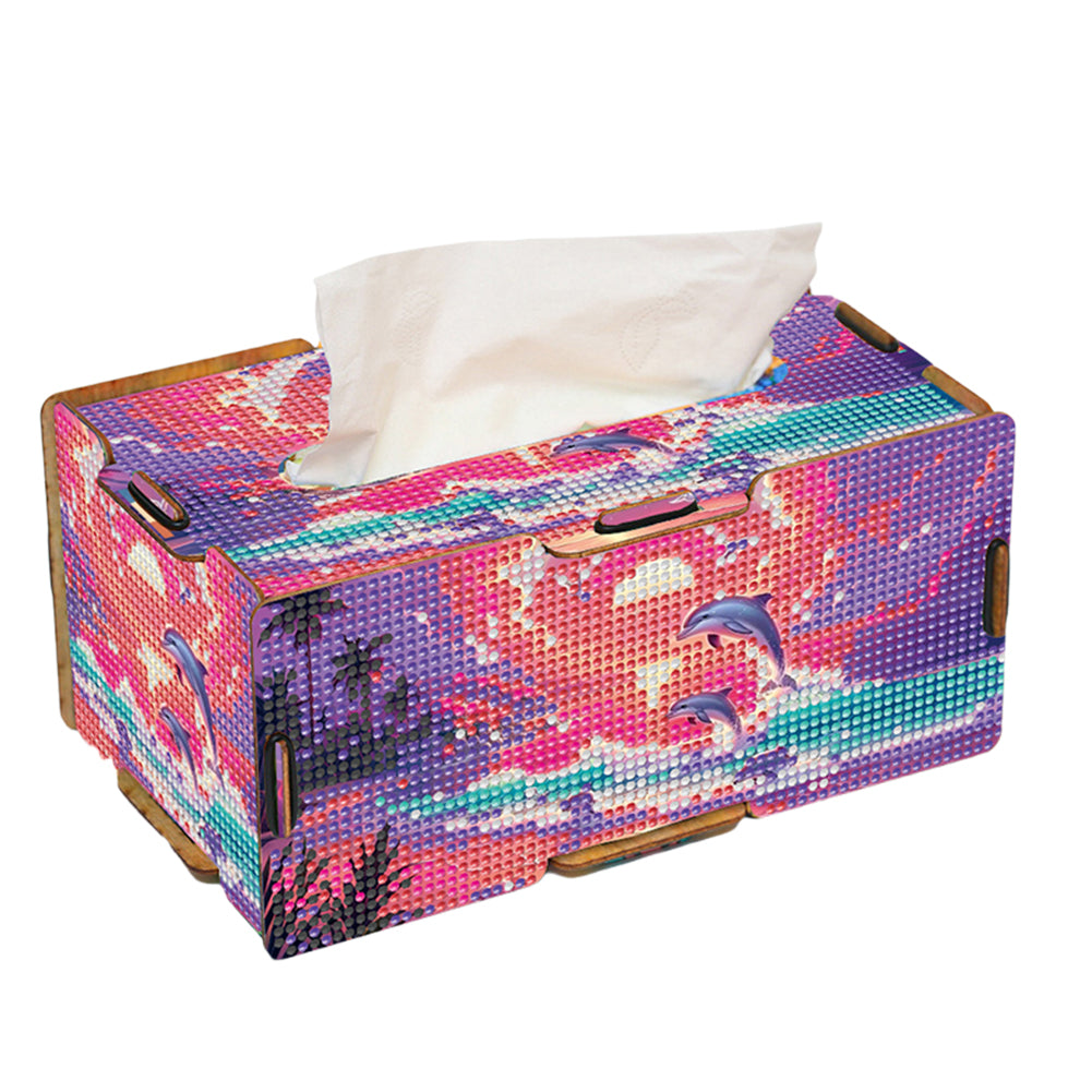 Diamond Painting Tissue Box Kits Rhinestone Craft Kit (Pink Sunset Dolphin)