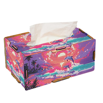 Diamond Painting Tissue Box Kits Rhinestone Craft Kit (Pink Sunset Dolphin)