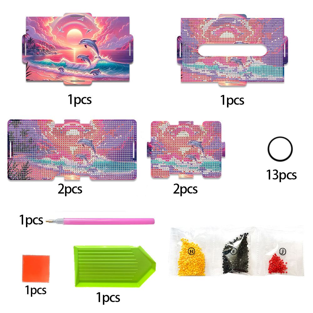 Diamond Painting Tissue Box Kits Rhinestone Craft Kit (Pink Sunset Dolphin)