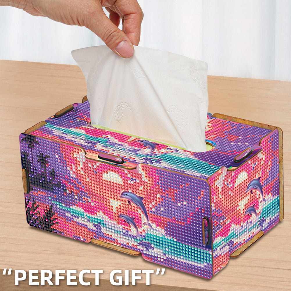 Diamond Painting Tissue Box Kits Rhinestone Craft Kit (Pink Sunset Dolphin)