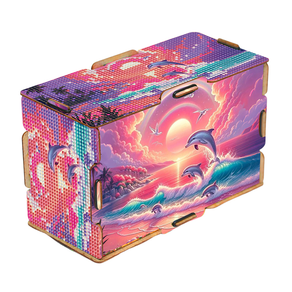 Diamond Painting Tissue Box Kits Rhinestone Craft Kit (Pink Sunset Dolphin)