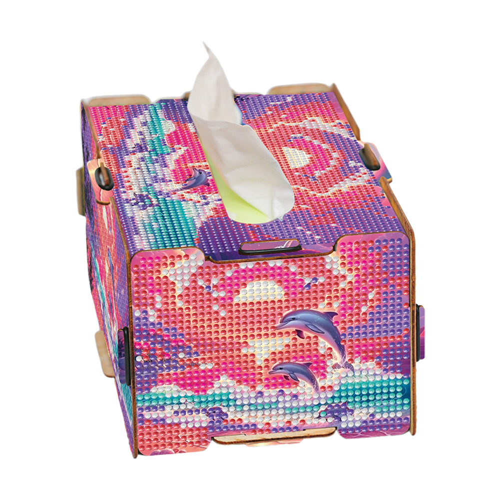 Diamond Painting Tissue Box Kits Rhinestone Craft Kit (Pink Sunset Dolphin)