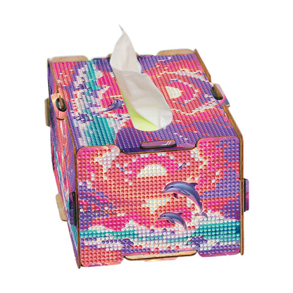 Diamond Painting Tissue Box Kits Rhinestone Craft Kit (Pink Sunset Dolphin)