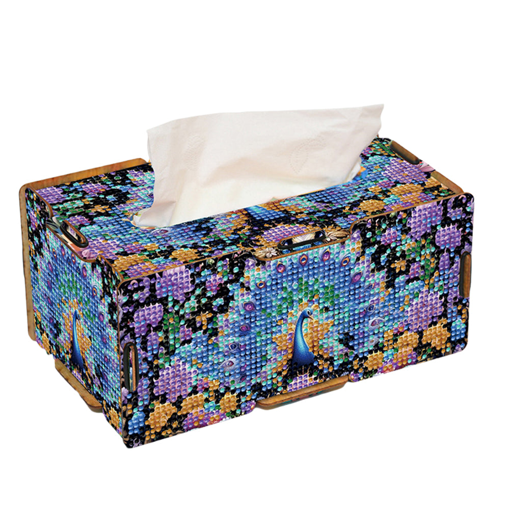 Diamond Painting Tissue Box Kits Decorative Rhinestone Craft Kit (Peacock)